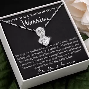 Cancer Survivor Gift for Women, Warrior Ribbon Necklace, Cancer Warrior Gift Gold Crystal Pendant