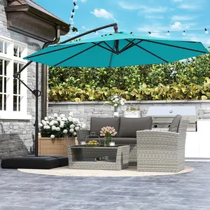 Costway 10ft Patio Umbrella with Base, Offset Cantilever Outdoor Umbrella with Infinite Tilt, 360 Degree Rotation, Crank Handle, Sun-Protective Canopy for Pool Deck Garden Backyard