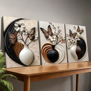3 Counting wooden frame canvas, fashionable butterfly flower art poster, Floral Aesthetic Pattern, modern art for living room wall decoration, fashionable family poster, suitable for bedroom, office, corridor walls art