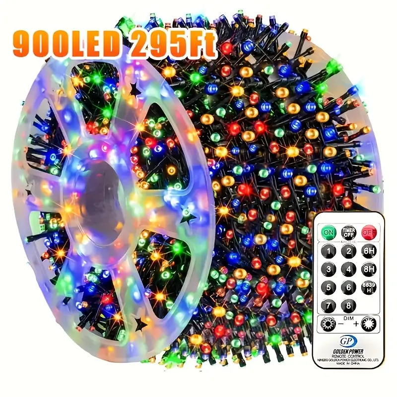 Hoodink 900LED 295FT Christmas light string, fairy light 8 modes and timer with remote control, home garden yard Christmas wedding decoration