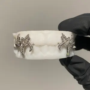 925 Silver Custom Y2K Teeth Grillz With Full Vvs Moissanite Hiphop Fang Grillz