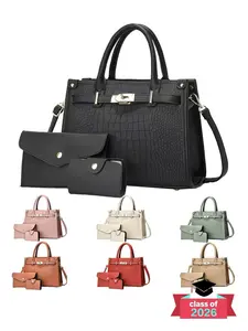 Women's Fashionable Crocodile Embossed Handbag, Large-Capacity Shoulder Crossbody Bag, Stylish Handbag Wallet Set for Everyday Use