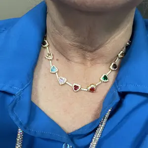 Colorful Heart Shaped Imitation Crystal Decor Statement Necklace, Elegant Luxurious Gift for Mom & Girlfriend, Fashion Jewelry Accessories for Women, Heart Design Necklace