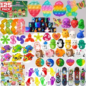 125 Pcs Fidget Toy Party Favors Bulk – Random Sensory Pop Set with 65 Stickers, Great for Kids Adults, Stocking Stuffers, Autistic Goodie Bag Fillers, Treasure Box Classroom Prizes & School Rewards