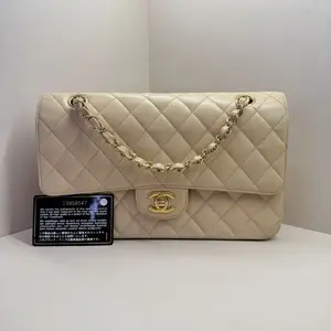 Pre-owned CHANEL Medium Classic Flap Bag in Quilted Caviar Leather, Beige with Gold Hardware (Serial No. 15958547, Circa 2011, Made in France) HK