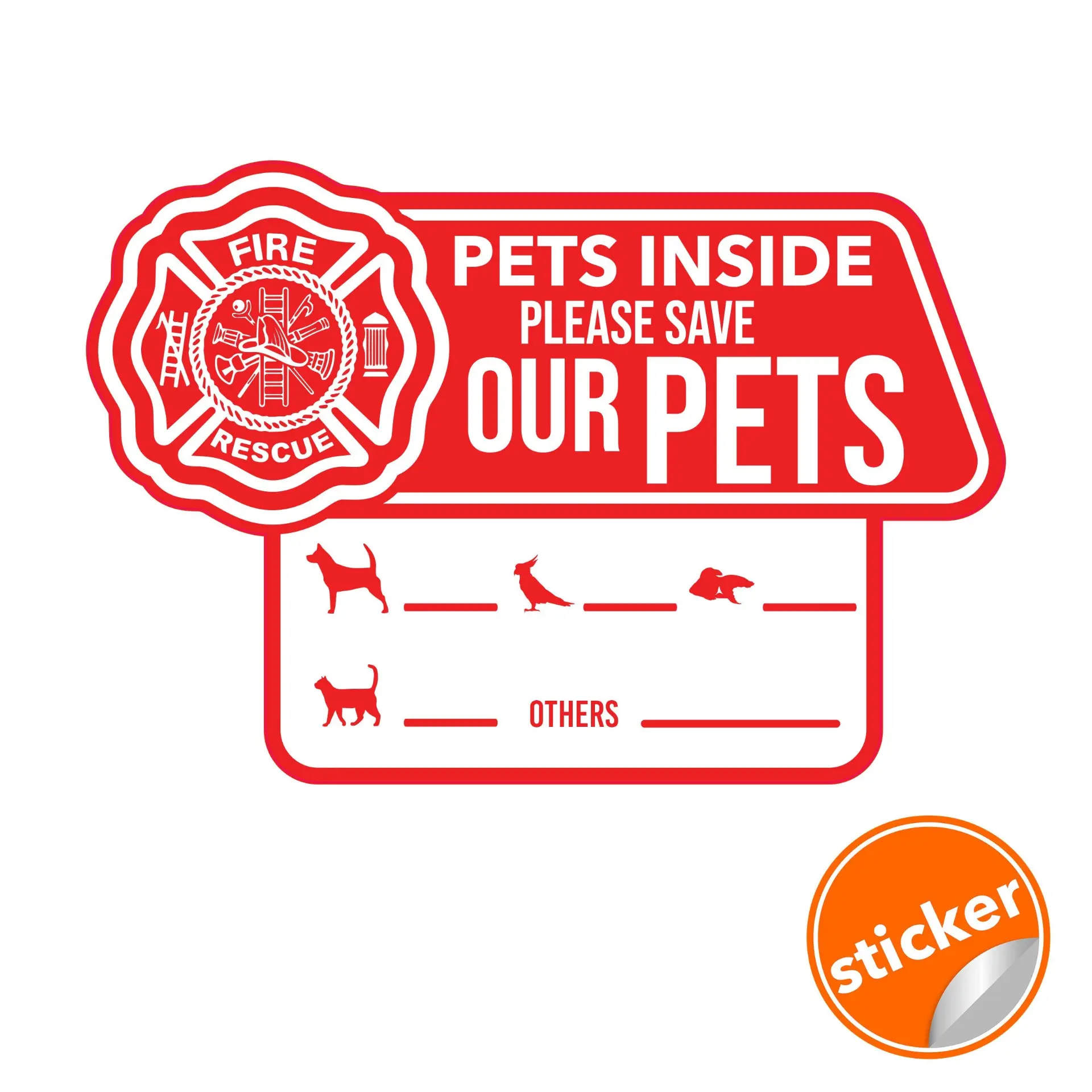 6-Pack Bold Font Print Pet Emergency Alert Cling Stickers - Home Decor Safety Decals for Dogs and Cats