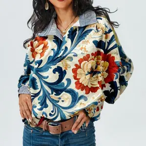 NEW JovieCrown Women's Vintage Floral Print Striped Collar Top Going Outfits Blouses 90s Tops Funny Shirts Women Elegant Classy Tops Blouse Classyoutfit Women