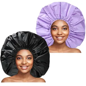 Size Shower Cap 2 count  Shower Caps for Women,  Shower Cap,  Super Large Bath Caps Hair Cap for Long Thick Curly Hair, , Twist Braids - Black + Purple