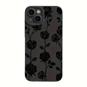 Black TPU Phone Case with Rose Vine Design, Compatible with Apple Iphone17 Pro Max 17 Air  16, 15, 14, 13, 12, 11, XS, XR, X, Plus, Pro Max, SE Series. A Perfect Gift for Friends, Girlfriends, Boyfriends, Family, Or Yourself.
