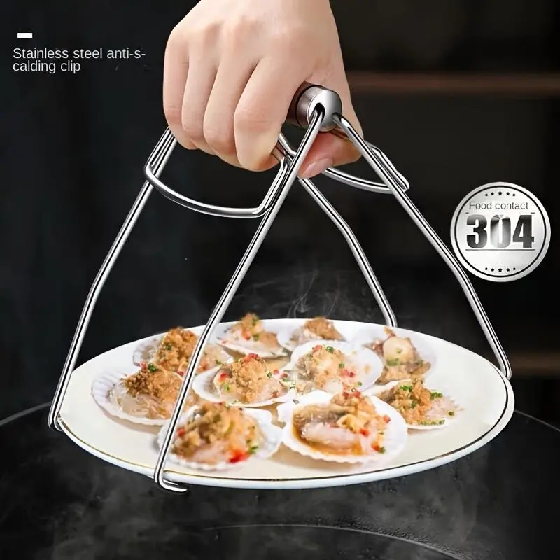 1pc of Stainless Steel Foldable Clamp for Hot Dishes, Anti-Scald Bowl Clip, Plate And Pot Gripper, Kitchen Utensil Holder, Kitchen Tool