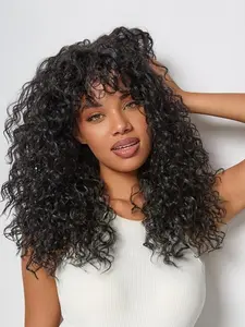 Natural-Looking Mixed Fiber Wig, Curly Hair Design with Bangs, Easy to Style & Maintain, Perfect for Daily Outings & Parties