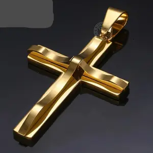 Cross Pendant Necklaces For Men Black Gold Color Silver Color Stainless Steel Charm Chain Male Hip Hop Jewelry KP52