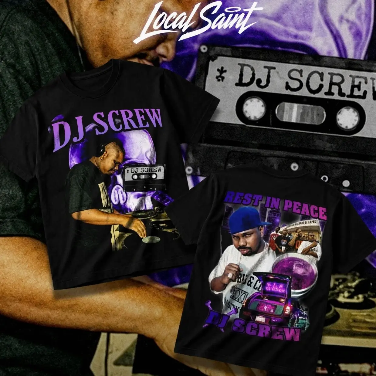 LOCALSAINT DJ Screw Sip On Da Screw Heavy Cotton Unisex Graphic T-Shirt Hoodie Houston Texas Screwed Up Click DJ Screw 713 Crewneck Tee, Vintage Streetwear Graphic T-Shirt Direct To Garment Breathable Print FA4