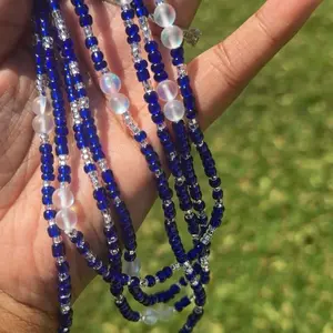 Blue Ice tie on waist beads