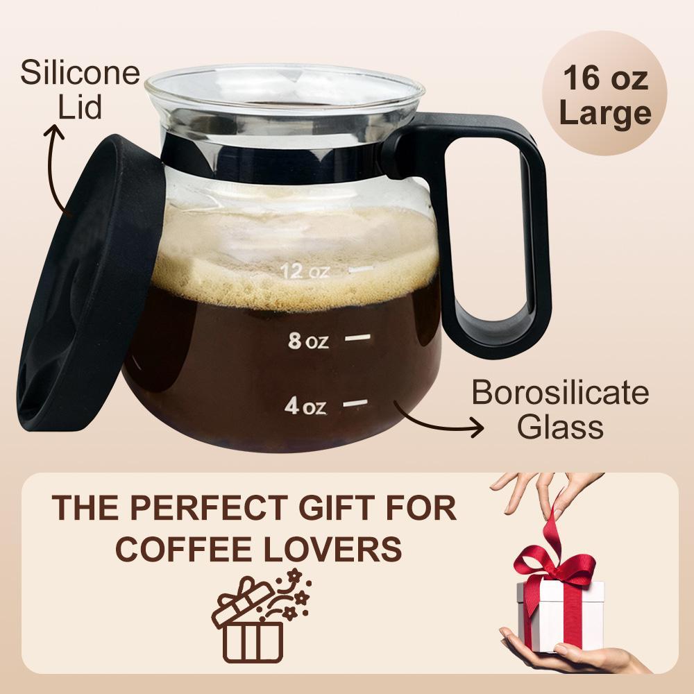 16oz Glass Coffee Mug with Lid, Creative Coffee Pot Shape Cup, Heat Resistant Clear Drinking Glass for Coffee, Tea, Milk, Hot & Cold Beverages
