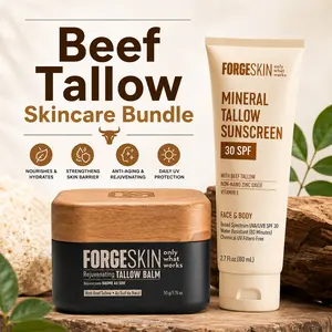 Beef Tallow Skincare Bundle: Forge Skin Wrinkle Defense Beef Tallow Balm Moisturizer Hydrating Anti-Aging + Mineral Tallow Non Nano Zinc Oxide Sunscreen SPF 30