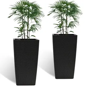 2 Pack 22Inch High Planters with Smart Self-Watering System, Decorative Flower Pots for Indoor & Outdoor, large Planters for Porch,Garden, Patio, Black