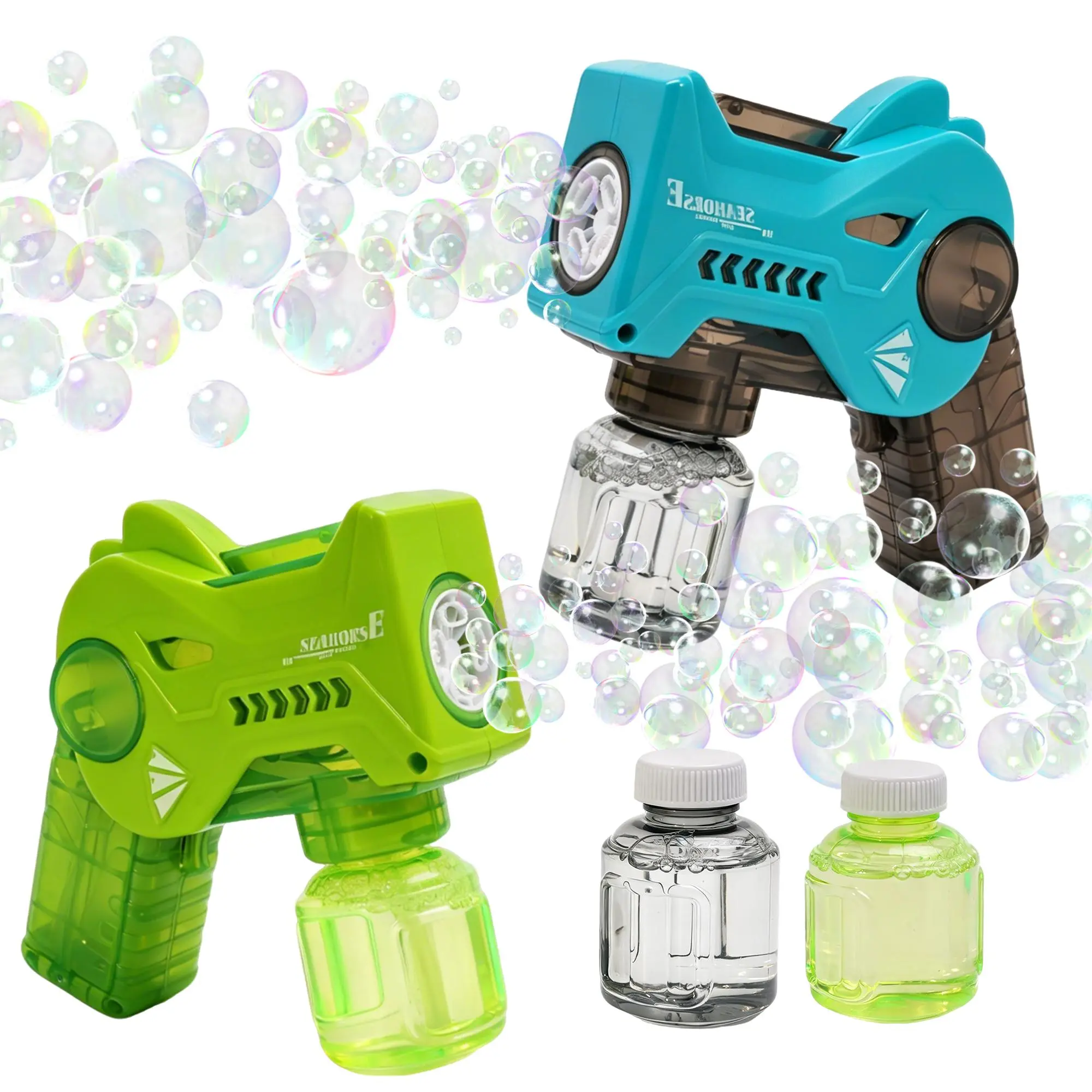 2 Pack Dinosaur Bubble Guns for Kids, Automatic Bubble Blower with 2 Bubble Solutions, Cartoon Dinosaur Bubble Machine Gun for Boys and Girls, Summer Outdoor Indoor Toy, Birthday Party Favors Gift