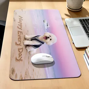 Premium White Dog On Beach With Yacht And Sunset Illustration High Quality Mouse Pad Modern Office Gaming Comfort Experience Non?Slip Durable For Daily Work And Play 40*80 Size.