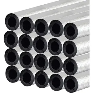 1/2 '' ID Pipe Insulation Foam Tube Heat Tape for Water Pipes Self Adhesive, 20PC Aluminum Foil Wrap for Spigot, Winter Outdoor Pipes & Sprinkler (Black)