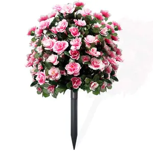 Spring Artificial Azalea with Ground Spikes, Realistic Faux Greenery, Indoor Outdoor Home Yard Garden Decor, No Power Needed