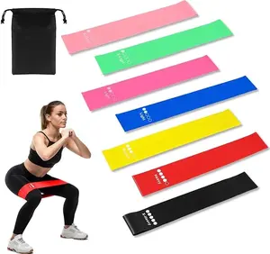 7 Pack Elastic Resistance Bands Set, Multi-Colored Workout Bands, Different Levels Exercise Band for Indoor and Outdoor Workouts, Glute and Leg Strength Training, Pilates and Yoga Practice