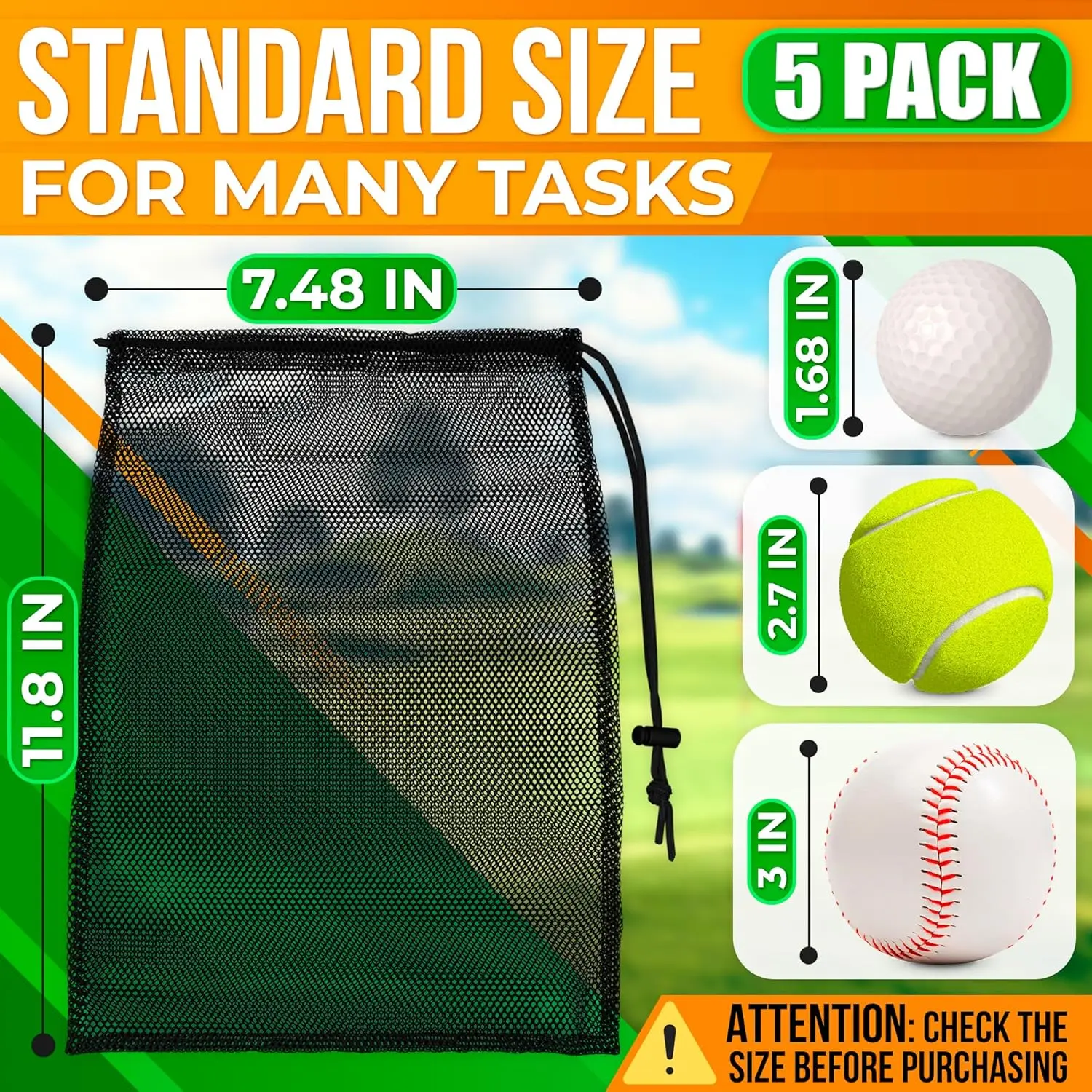 5Pcs Small Mesh Bags Drawstring Black Nylon – 11.8x7.48"