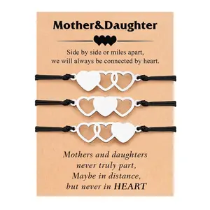 Mother Daughter Bracelets Set for 2/3, Matching Heart Wish Bracelets for Women Girls Mothers Day Christmas Gifts for Mom Daughters