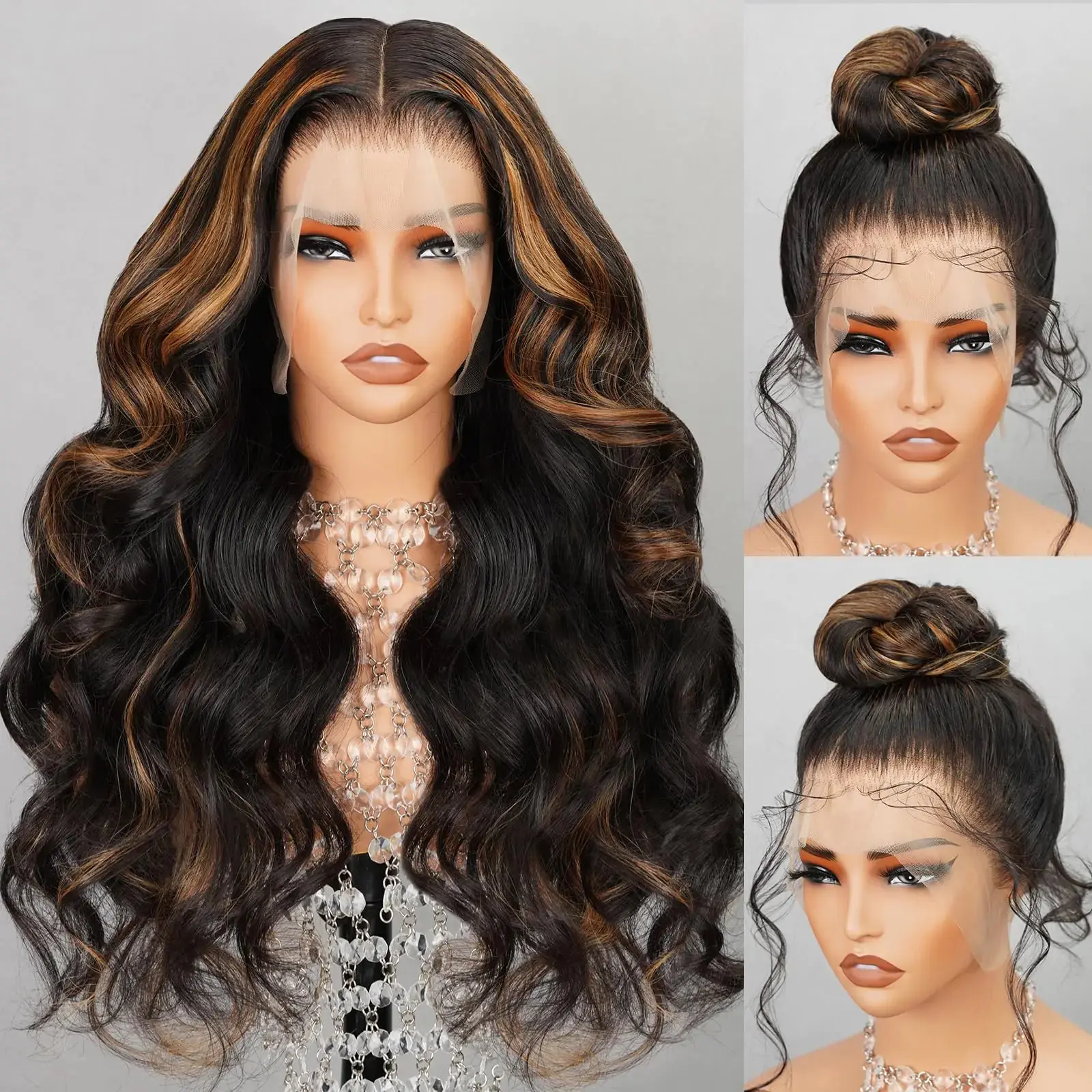 Arabella 360 Lace Front Wigs Human Hair FBP30 Highlight Ombre Lace Front Wig Human Hair 12a Full Lace Wigs Human Hair 210% Density Pre Plucked Colored Wigs Human Hair (28inch 360 balayage wig)