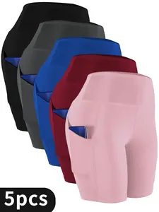 5-piece plus size high-waist solid five-point yoga shorts, comfortable and breathable, summer yoga sports shorts, casual cycling shortst Seamless Sports Leggings