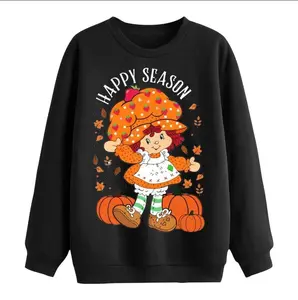 Happy Season Pumpkin Strawberry Shortcake Sweatshirt – Cute Vintage Autumn Graphic Pullover, Cozy Fall Outfit, Happy Season Halloween Shirt, Retro Autumn Girl Shirt