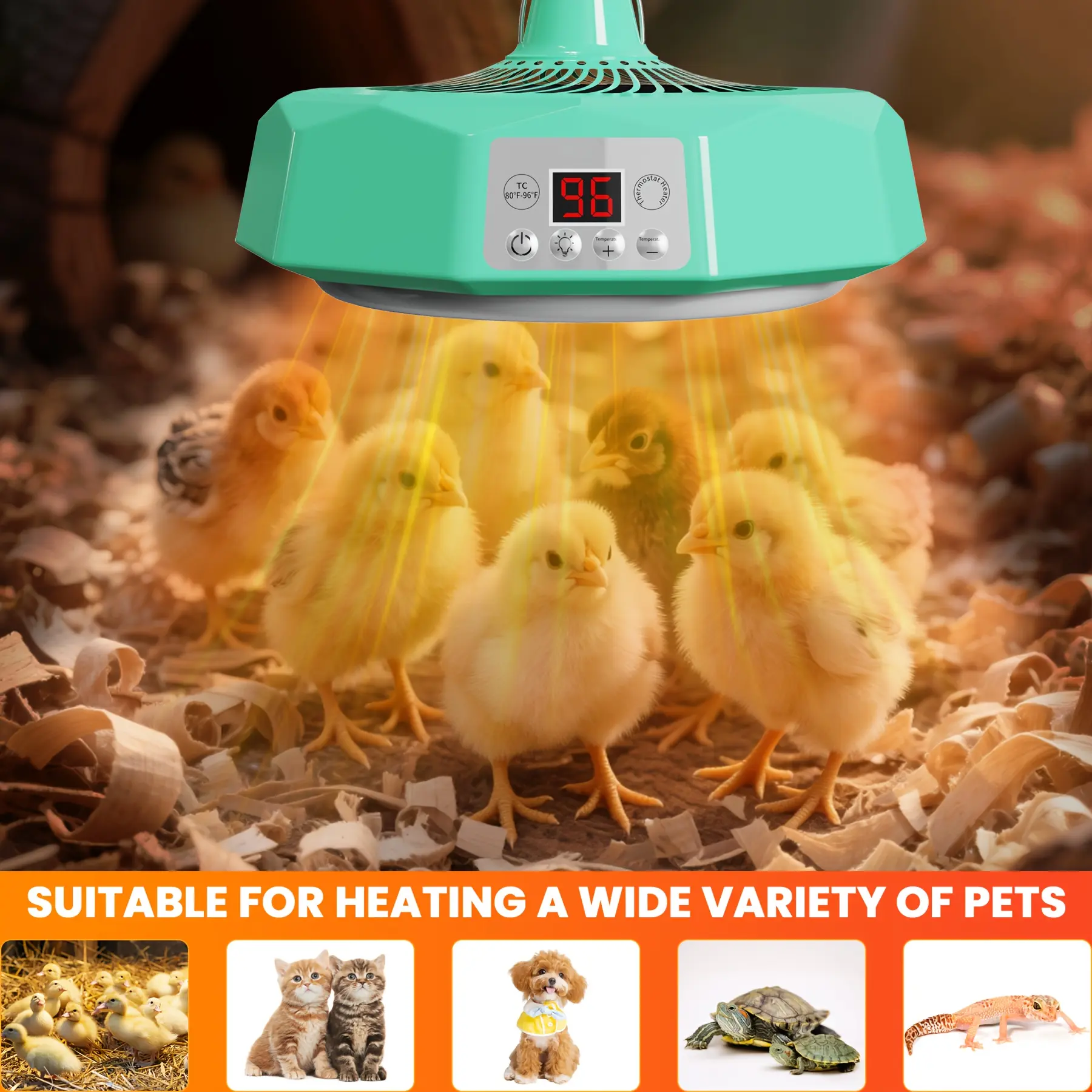 110V Low-Voltage Poultry Chicken Coop Heater with Circulation Fan, Adjustable Temperature, Remote Control, Digital Display, Plug-In Plastic Brooder Heater for Hens (Farm Animal Supply), Low‑Voltage 110V