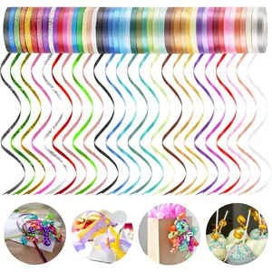 48 Rolls Curling Balloon String Roll Ribbons, 48 Colors 5mm 11 Yards  Wrapping Ribbons for Art Crafts Bows Wedding Party Florist