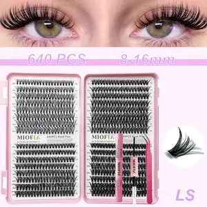 640 Cluster D Curl Synthetic Eyelashes, Eyelash Extensions, Natural Voluminous 3D Waterproof Makeup, Length 8-16mm Thickness 30-60D, Perfect for Cat Eye & Doll Eye Effects, Lightweight, Volumized False Eyelashes