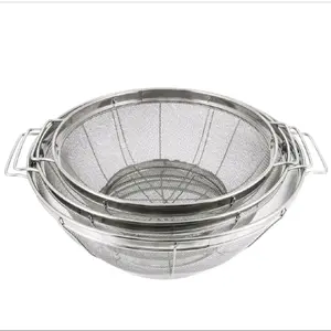 Kitchen Utensils 3-Piece Stainless Steel Wired Mesh Colander Set - Wide Handle Strainer Baskets, 11 in 5 Qt, 9.5 in