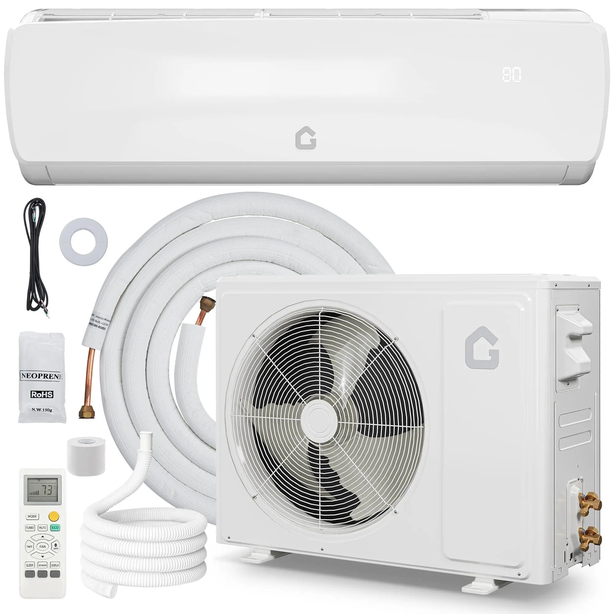 Garvee 12000 BTU Mini Split Aircon Unit Heat Pump - 19 SEER2, 208/230V Energy Save Inverter Ductless System, Cools Up to 750 Sq.Ft, Pre-Charged Condenser, Complete Installation Kit, Inverted