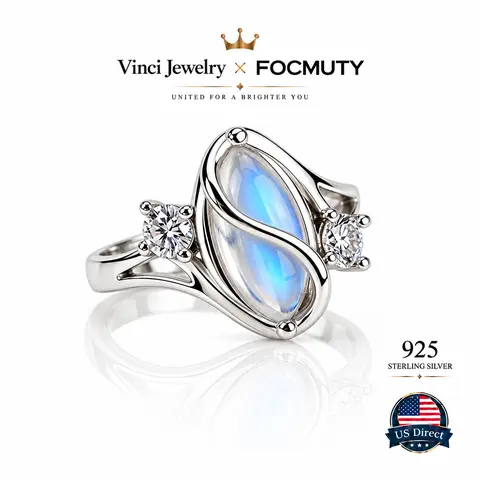 FOCMUTY 925 Synthetic Moonstone Ring with 5A CZ Accent Design, Elegant Women's Rainbow Stone Jewelry for Girls, Romantic Moon Ring Perfect Gift for Lover as Birthday and Christmas, for Daily Wear and Party,Mother's day Gift
