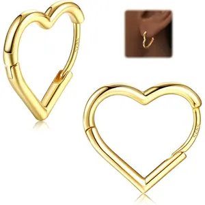 YADOCA 925 Sterling Silver Heart Hoop Earrings for Women Girls 14K Plated Gold Earrings Cute Small Heart Hoops Drop Love Earring Rosegold Lightweight Sleeper Earrings Silver Earrings Women 16MM