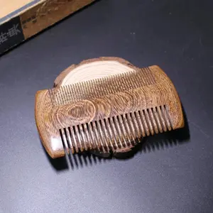 2pcs Women Men Use Green Sandalwood Pocket Beard & Hair Combs Comfortable Use Classic Style Handmade Natural Wood Comb with Fine and Wide Tooth