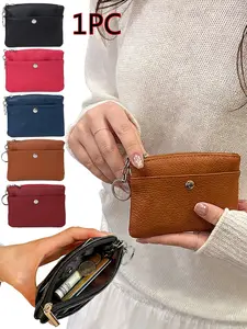 Simple Leather Wallet, Zipper Closure Card Holder Coin Purse, Portable Keychain Bag, Unisex Fashion Accessory, Multi-Functional Design