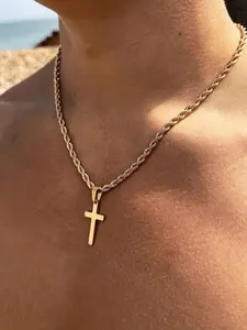 Punk Minimalist Men's Stainless Steel Cross Pendant Necklace Set, Punk Style Necklace, Ideal for Business, Commuting, Casual Wear, Perfect Birthday Gift