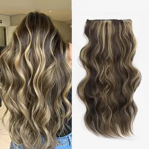 Qbeauty Women's 4PCS Chocolate Chip Cookie Clip in Extensions, Synthetic Fiber Long Wavy Thick Double Weft Natural-Looking Hairpieces