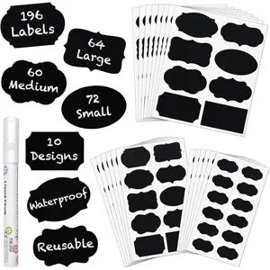 Chalkboard Labels Stickers Bulk - 196  Chalk Sticker Labels with Erasable Chalk Maker, Removable  Blackboard Labels for Containers, Glass, Mason Jar Labels