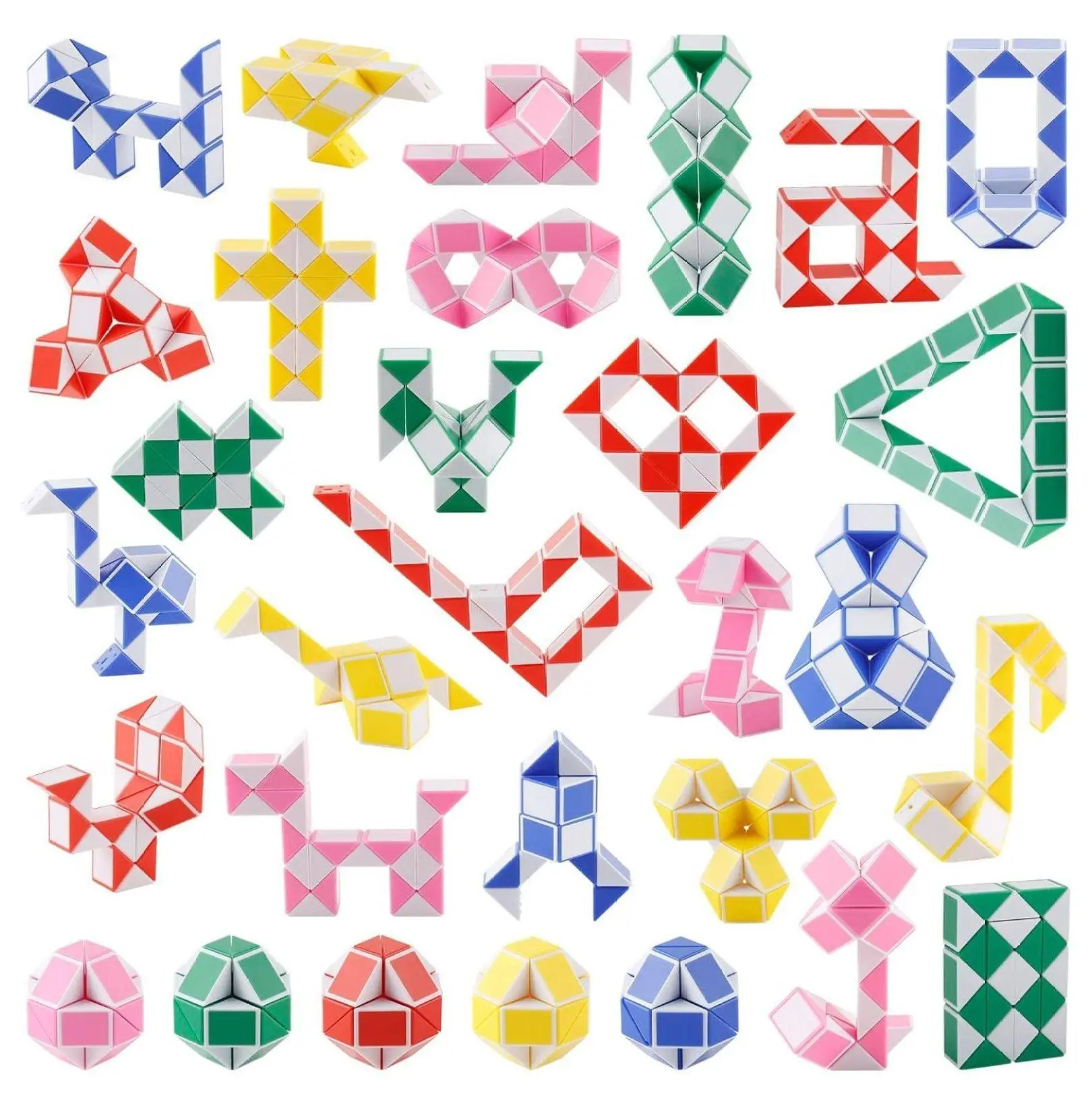 Fidget Snake Cube 30 Pack - Party Favors for Teens - Bulk Puzzle Toys - Stocking Stuffers - Birthday Goodie Bag Fillers - Random Colors White 30set