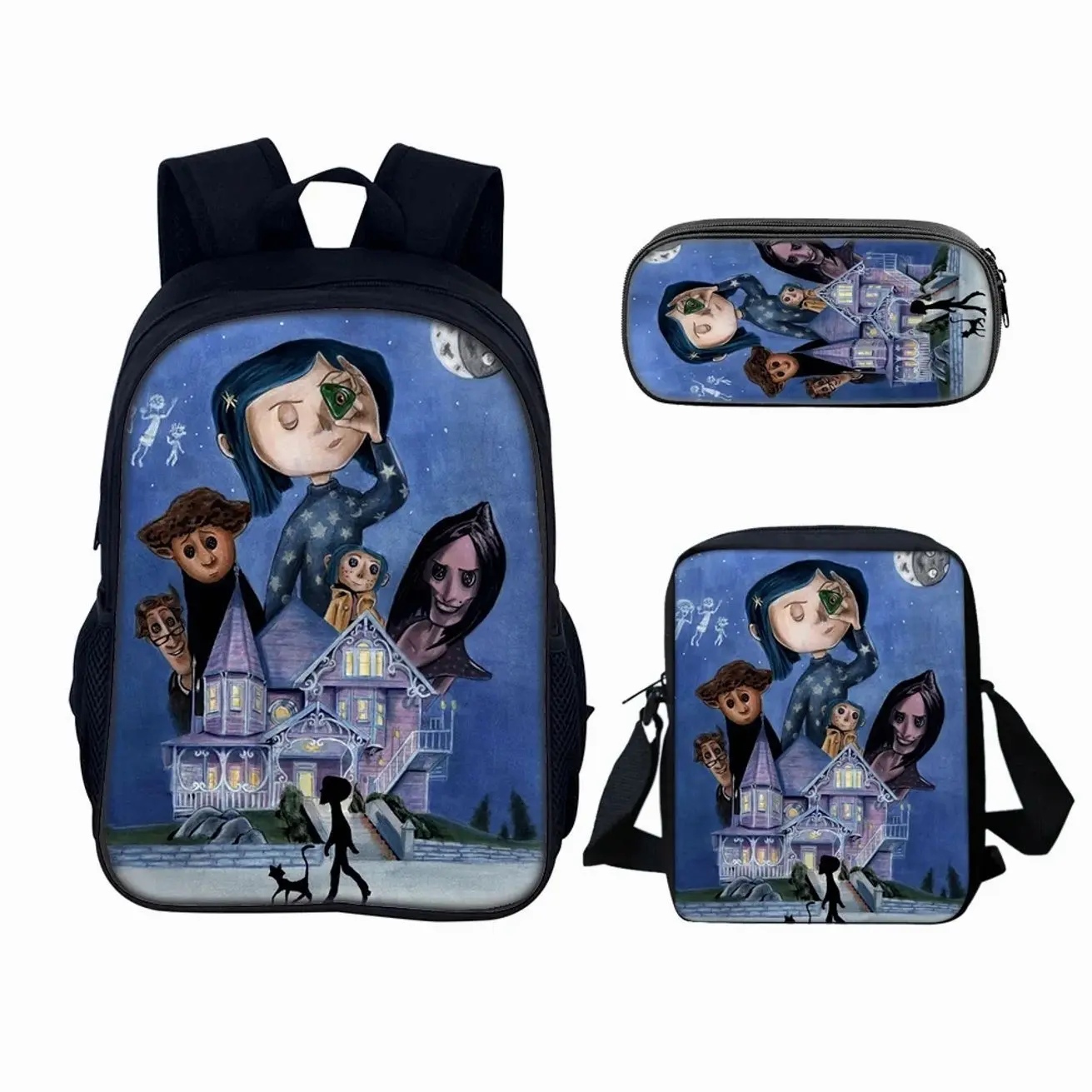 Cute Secret Door Blue Hair Girl Backpack Set | 3Pcs Schoolbag Insulated Lunch Bag Pencil Case | Back to School Gift for Kids