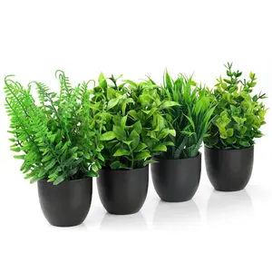 Set of 4 Artificial Plastic Plants, Pot Decorative Fake Plants Indoor Faux Plant for Bedroom Office Home Living Room Balcony Bathroom Decoration