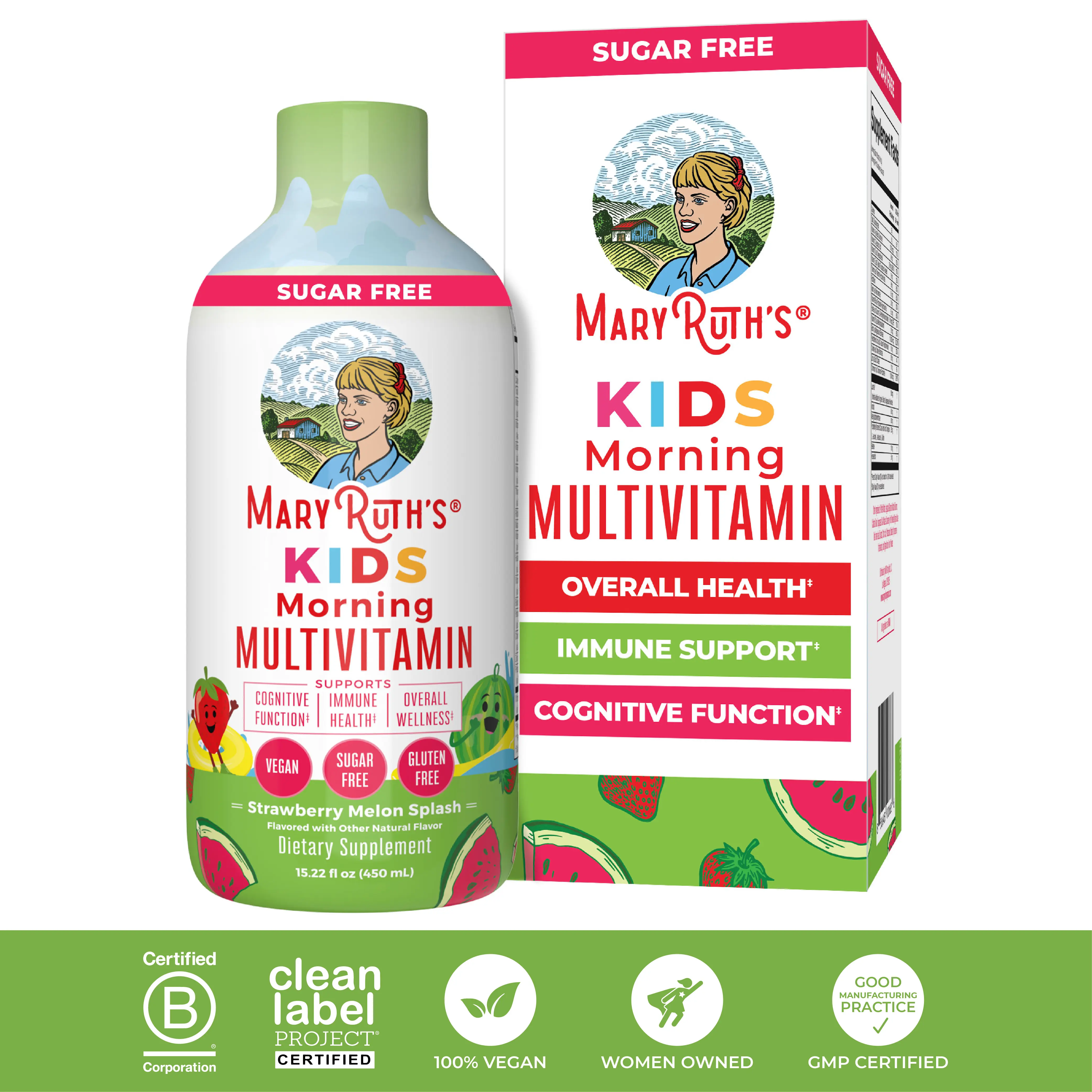 MaryRuth's Kids Liquid Morning Multivitamin - Multivitamin for Kids - Immune Support Supplement for Kids - Overall Wellness - Vegan - 30-180 Servings – Strawberry Melon Splash – 15.22 oz