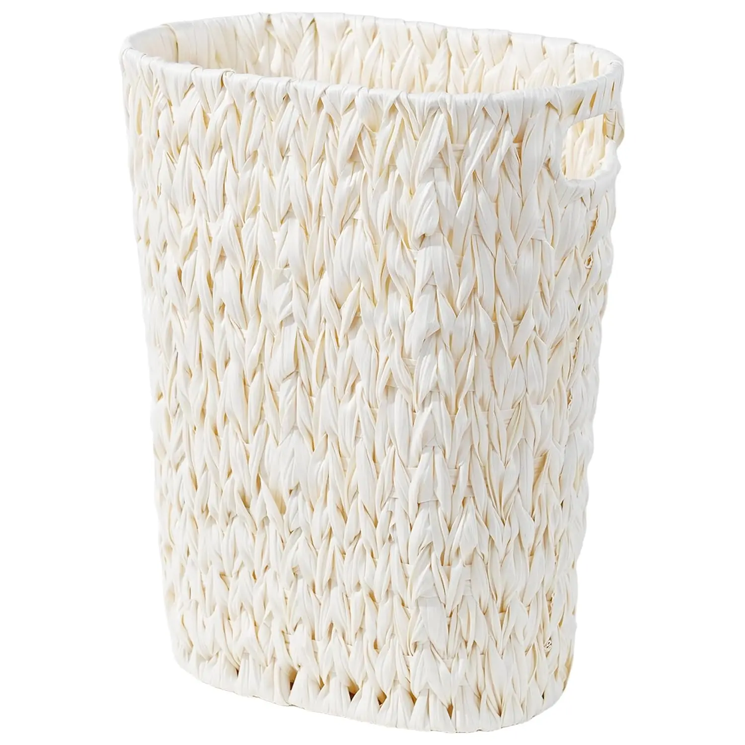 Coeusy 5 Gal Cream White Farmhouse Wicker Trash Can - Waterproof Narrow Small Metal-Constructed Home Care Bin for Bathroom, Bedroom, Office