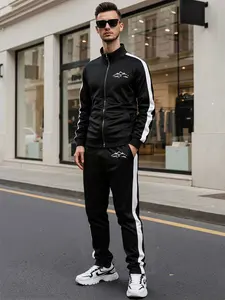 Two-piece set - Spring/Autumn casual style - Versatile outdoor wear - Men's fashionable mountain pattern design - Cardigan jacket and trousers - Tracksuit - Comfortable and breathable fabric - Suitable for home wear - Travel gear - Fitness wear.