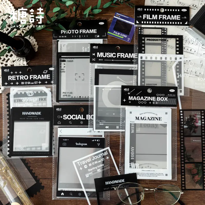 Transparent PET Frame Stickers, Vintage Film Photo Border Die Cut Stickers for Junk Journal Scrapbooking Planner DIY Craft